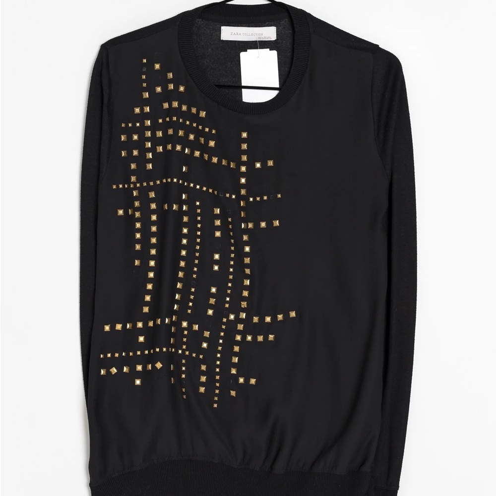 Zara Black Top with Gold Stud Accents